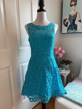 NWT Lilly Pulitzer Turquoise Crochet Fit-and-Flare Mini Dress